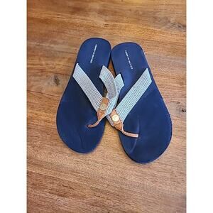 Tommy Hilfiger Navy Blue Patterned Thong Sandals Flip Flops Size 9 M